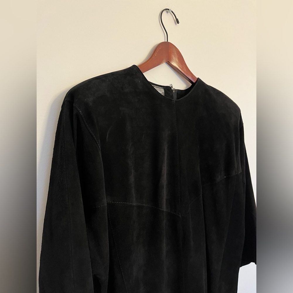 First in Leather Genuine Black Suede Dress Minimalist Structured Style Size 8 - Picture 6 of 10